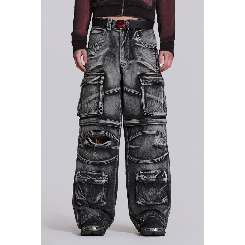 Washed Black Apex Denim Cargos