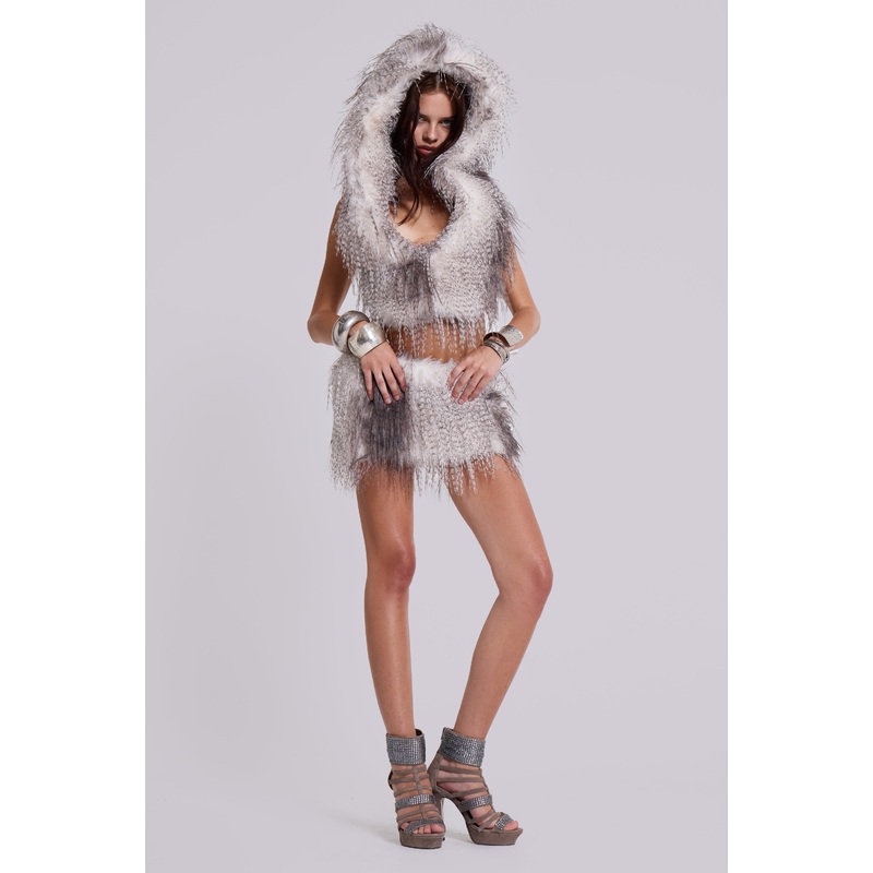 Haka Faux Feather Fur Mini Skirt