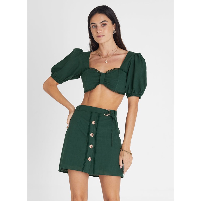 Emerald Button Up Mini Skirt