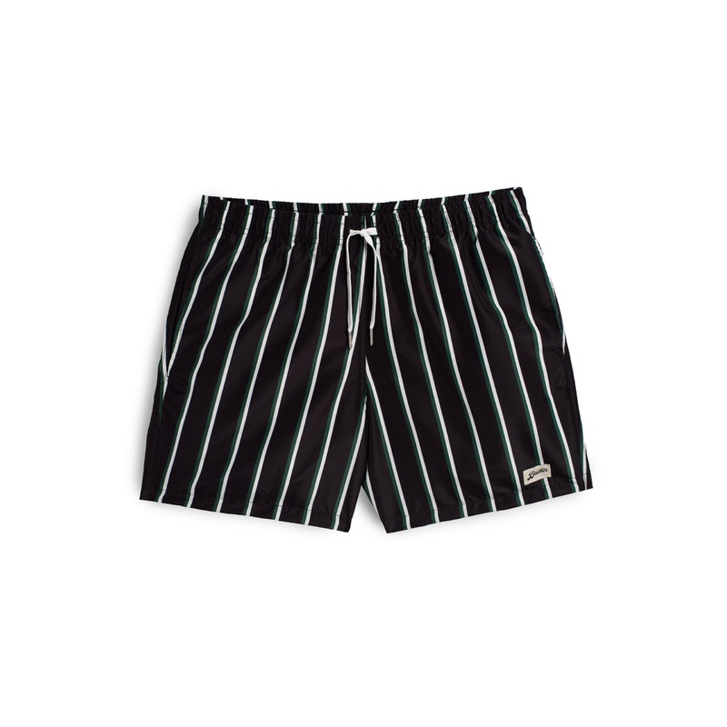 Green & White Fine Stripe Swim Trunk
