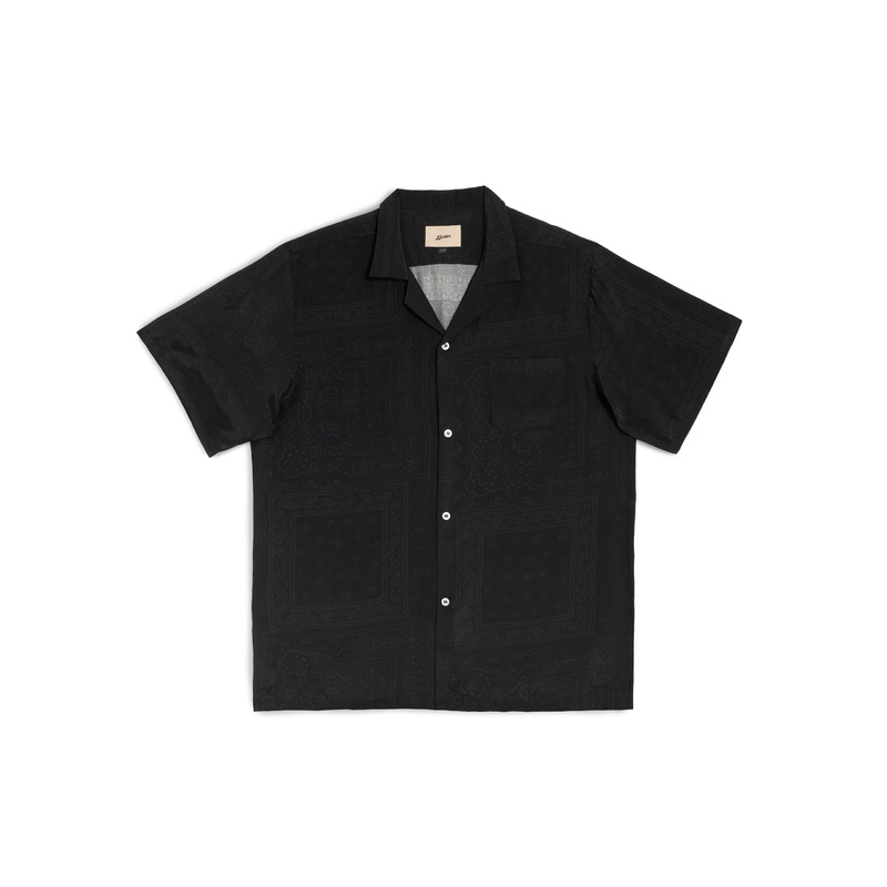 Black Tonal Bandana Camp Shirt