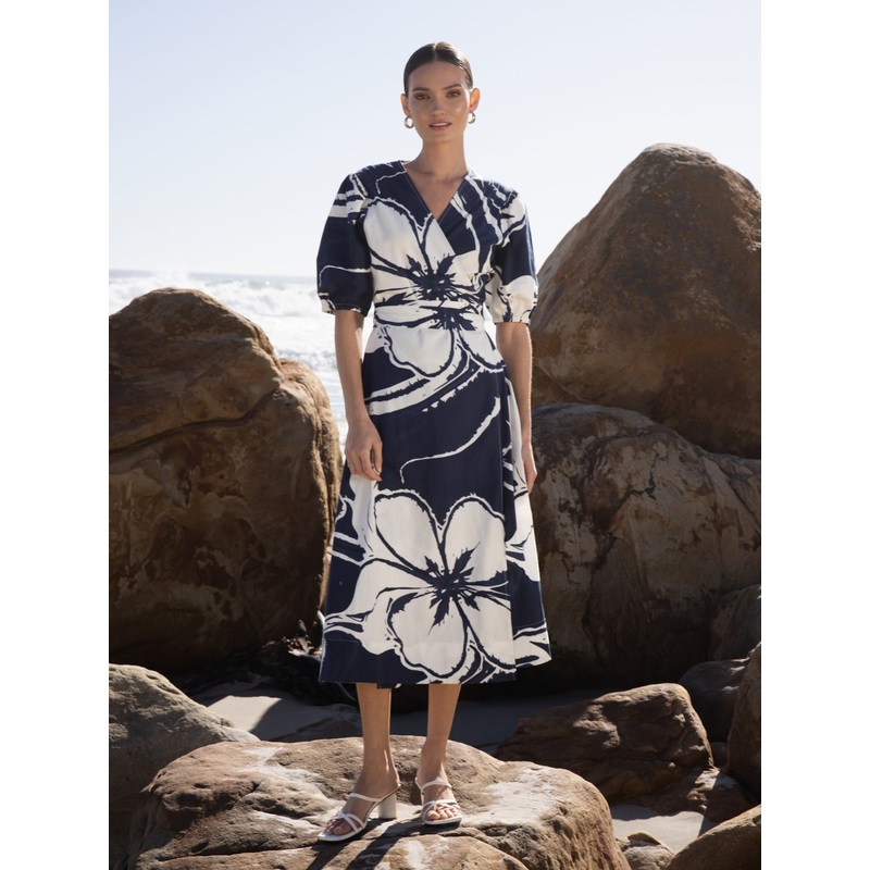 Printed Cotton Poplin Kyra Dress - Sora Navy