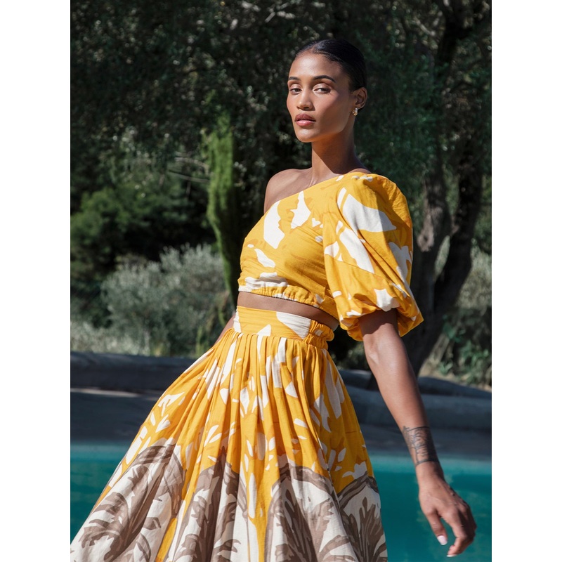Printed Linen Ira Top - Avena Mustard