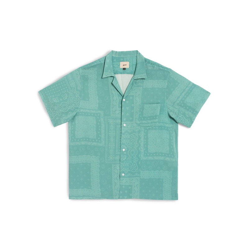 Teal Tonal Bandana Camp Shirt