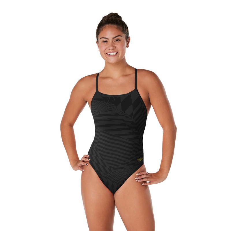 Women's Printed Double X Back One Piece Swimsuit - Deep Storm/Anthracite