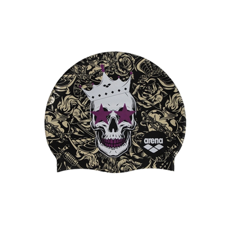 Silicone Swim Cap - Crazy King Skull