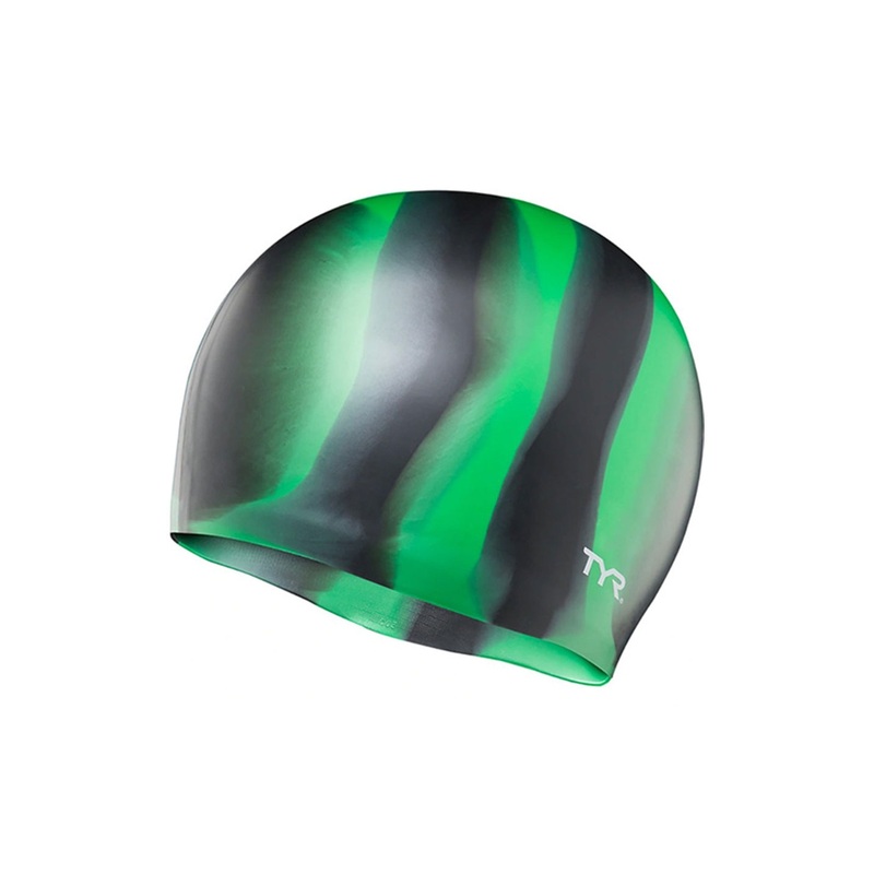Tie Dye Silicone Swimming Cap - Black/Green
