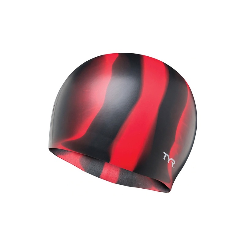 Tie Dye Silicone Swimming Cap - Black/Red