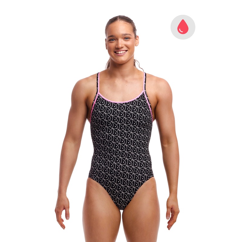 Women's Swim Secure Diamond Back One Piece Swimsuit - Summer Fish