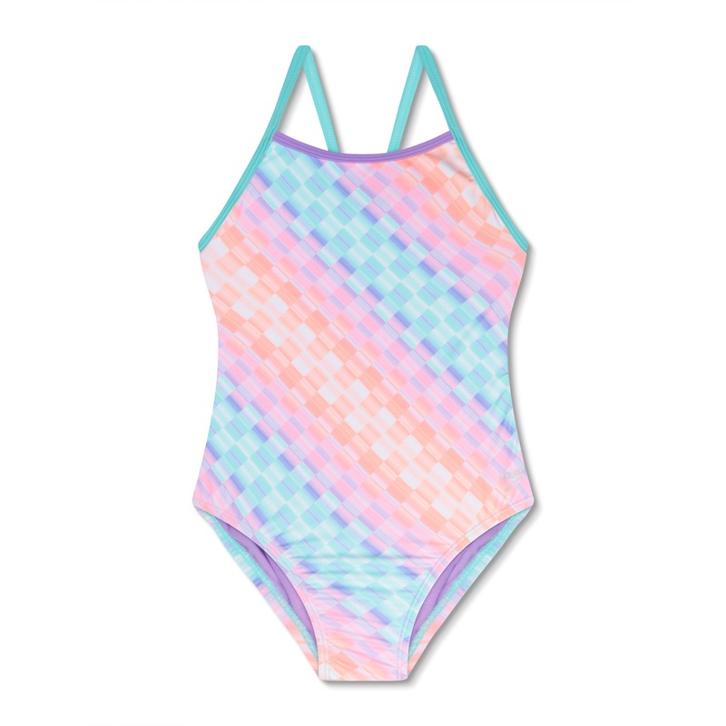 Girls Print Propel Back One Piece Swimsuit - Sweet Purple
