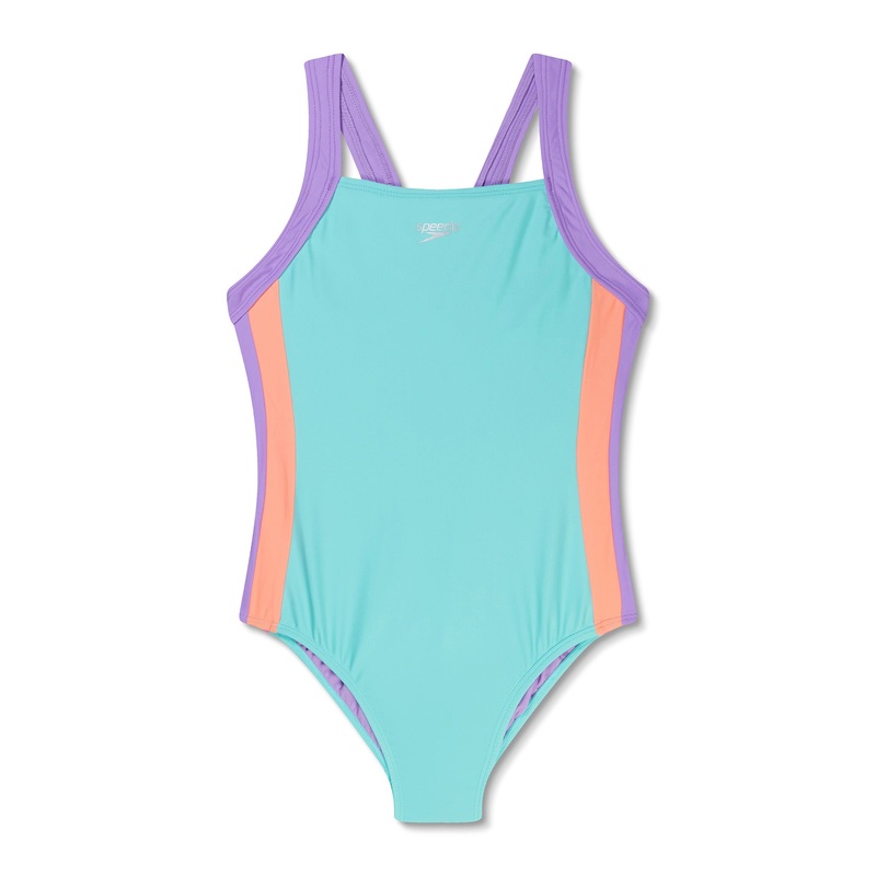 Girls Solid Vertical One Piece Swimsuit - Artic Glass
