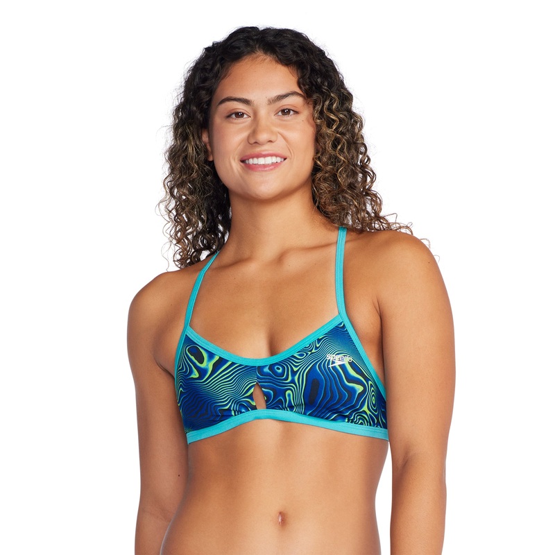 Woman's Tie Back Keyhole swimsuit top - Neon Depth