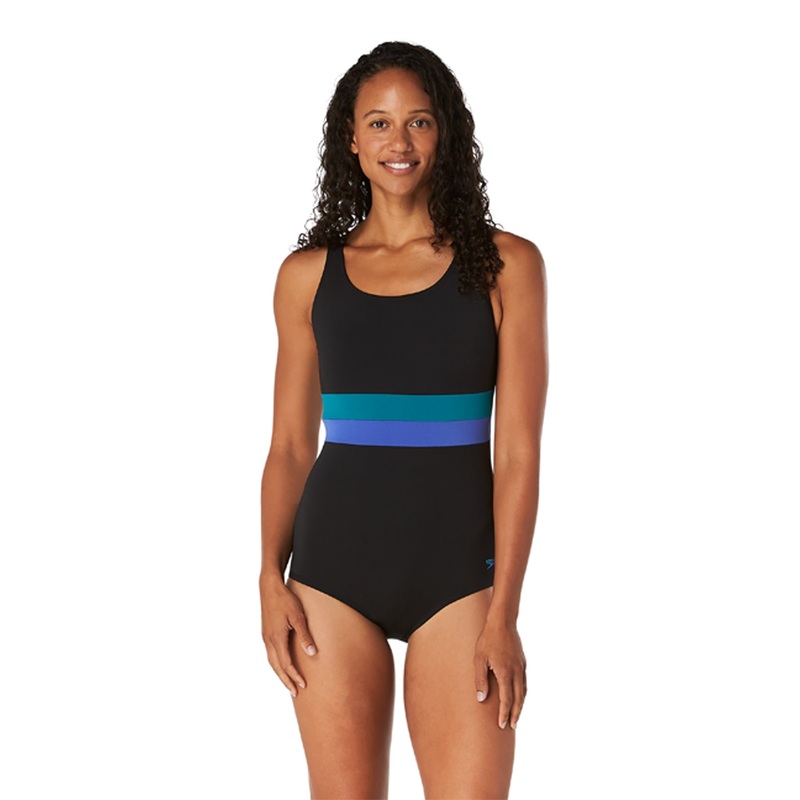 Women's Banded Colourblock One Piece Swimsuit - Black