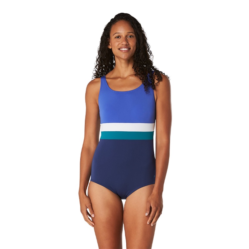 Women's Banded Colourblock One Piece Swimsuit - Blue