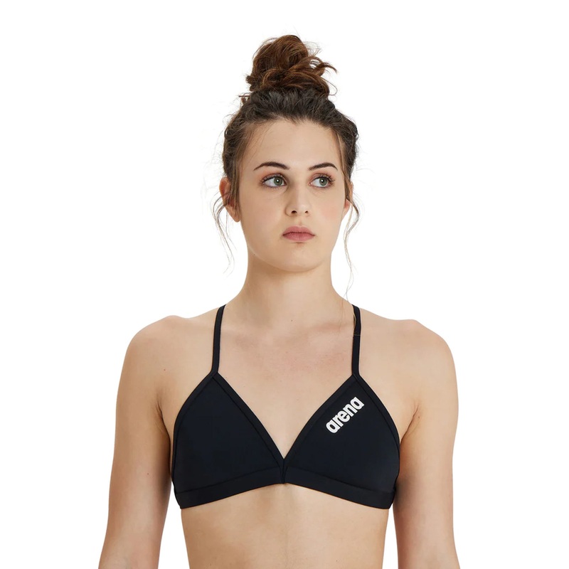 Women's Performance Solid Team Tie Back Swimsuit Top - Black/White
