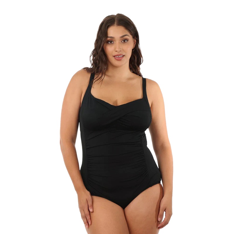 Women's Ruched One Piece Swimsuit - Still Black