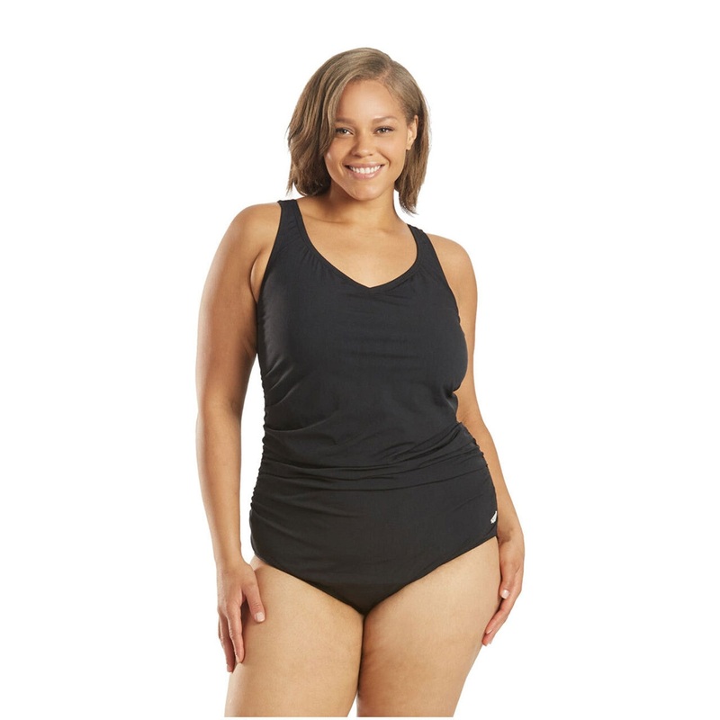 Women's Shirred Countourback Plus Size One Piece Swimsuit - Black