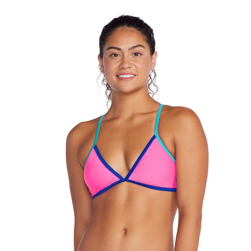 Women's Solid Crossback Triangle One Piece Swimsuit - Pink