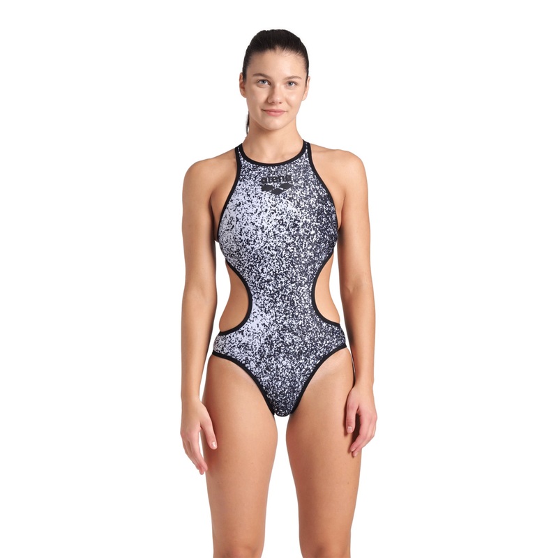 Womens One Paints Teck Back One Piece Swimsuit -  Black