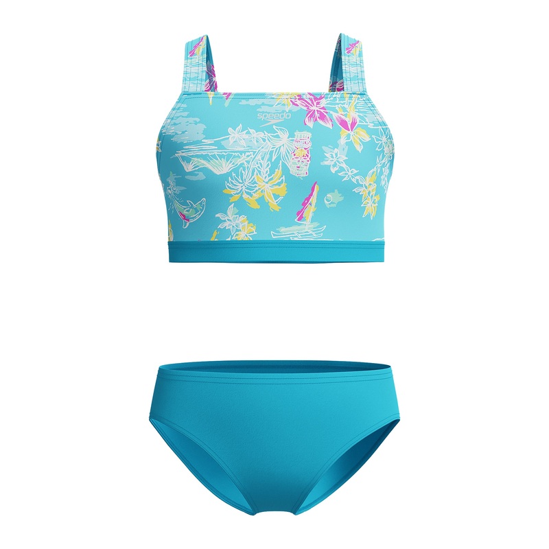 Girl's Print Tie Back Two Pieces Swimsuit - Picton Blue