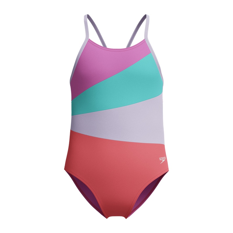 Girl's Radiating Splice One Piece Swimsuit - Coral Sands