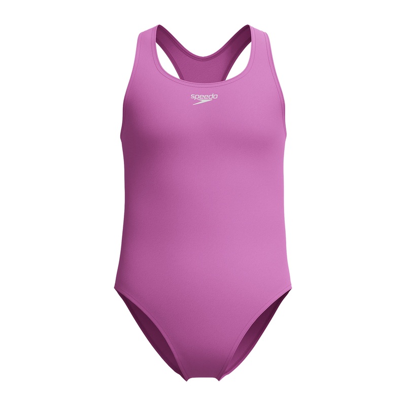 Girl's Solid Raceback One Piece Swimsuit - Neon Violet