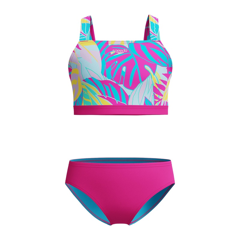 Maillot de bain deux-pices Print Tie Back pour filles - Neon Bubble Gum