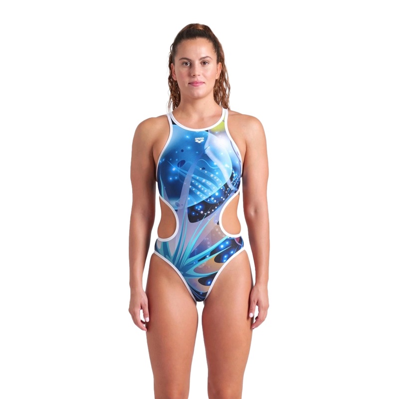 Women's One Print Tech back One Piece Swimsuit - Black/Water Multi