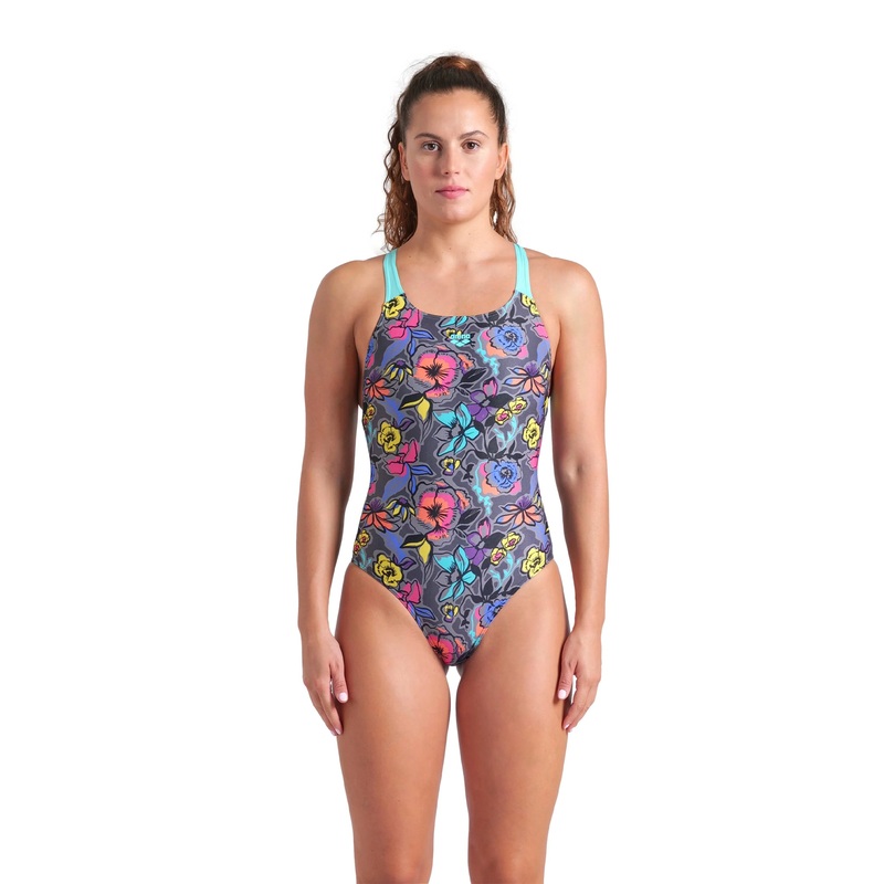 Women's Vivid Repeat Swim Pro Back One Piece Swimsuit - Grey/Water/Multi